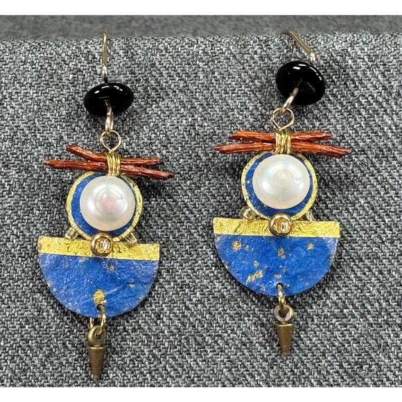 Vintage Handmade Mixed Material Hook Earrings - Picture 1 of 5